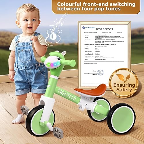 Miniatura 5 de Bicicleta de equilibrio para niños y niñas, triciclo para niños pequeños de 1 a 5 años, triciclo para niños pequeños con luz y música frontal,