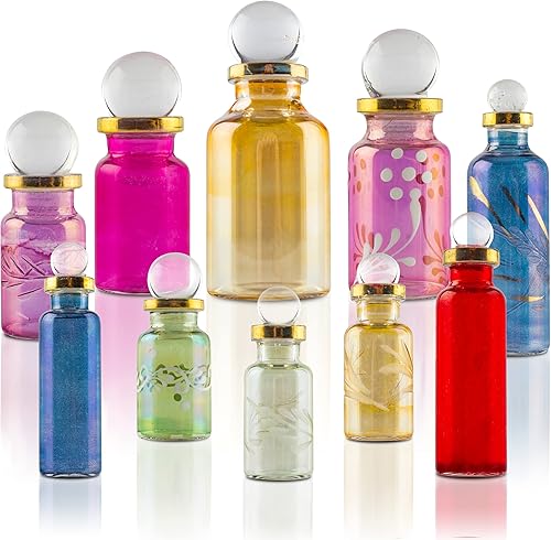 Miniatura 7 de CraftsOfEgypt Genie - Minibotellas vacías de vidrio soplado para perfume, aceites esenciales o poción  Juego de 10 frascos pequeños decorativos,