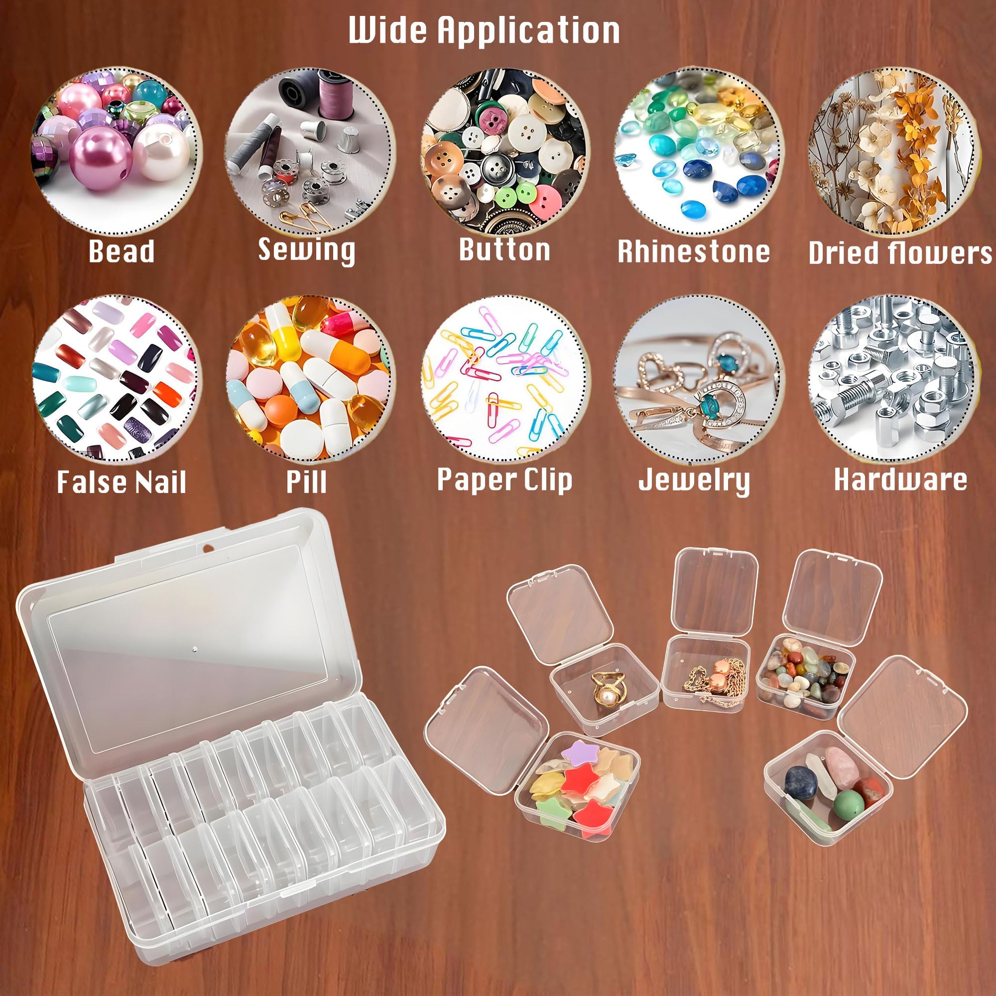Juego de cajas de almacenamiento de plástico de 18 piezas, incluye 1 caja organizadora grande (8 x 4.7 x 2.4 pulgadas) y 18 cajas pequeñas (2.2 x 2.2 x 0.8 pulgadas) para organización del