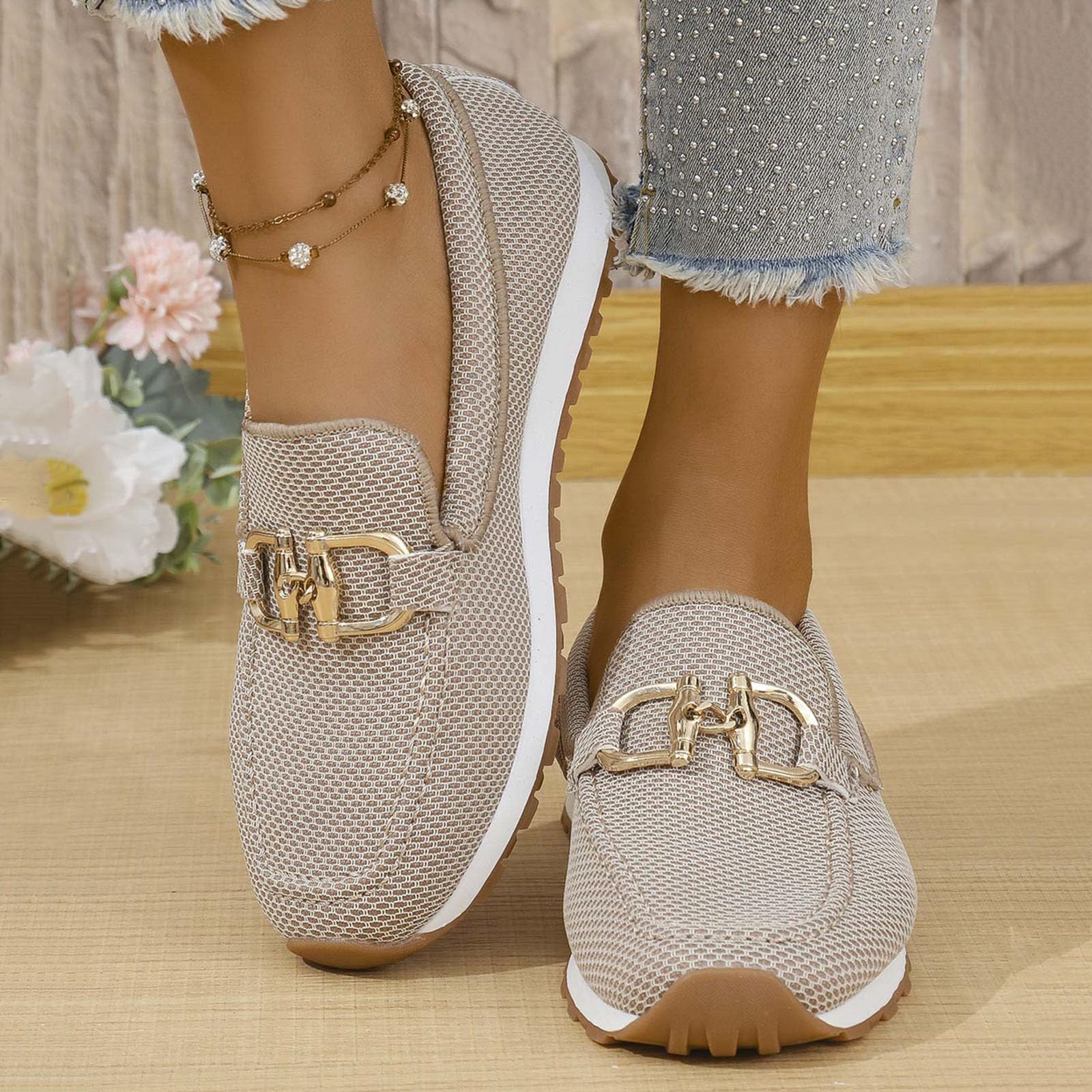 Mocasines para mujer, sin cordones, cómodos, con puntera redonda, ligeros, ortopédicos, de tacón bajo, transpirables, para negocios, caminar, cómodos, casuales, sueltos, para uso diario