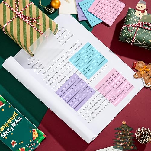 Miniatura 4 de Notas adhesivas transparentes con caja de regalo de Navidad, 6 blocs de 3 x 3 pulgadas con forro Morandi y blanco transparente translúcido