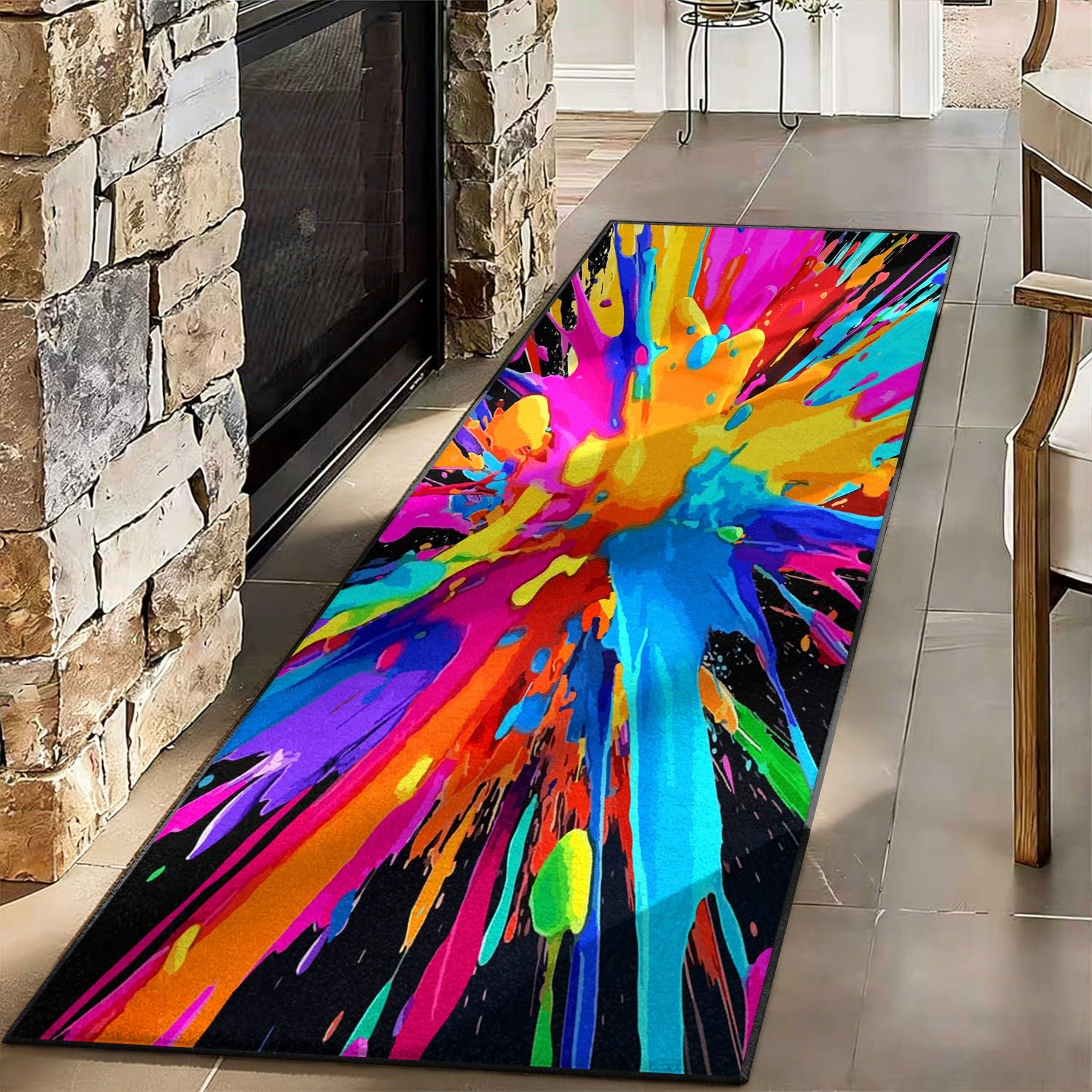 RICAUOU Optical Illusion Runner Rug, 60x240cm 3D Colorful Abstract Graffiti Design Hallway Rugs Mat, Floor Mat for Boys' Girls' Bedrooms (Bedside), Washable Runner Carpet for Kitchens Laundry Rooms