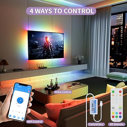 Miniatura 2 de MIWISE Tira de luces LED RGB Smart IC COB, tira de luz LED USB direccionable, cambio de color con sincronización de música, control de aplicación de