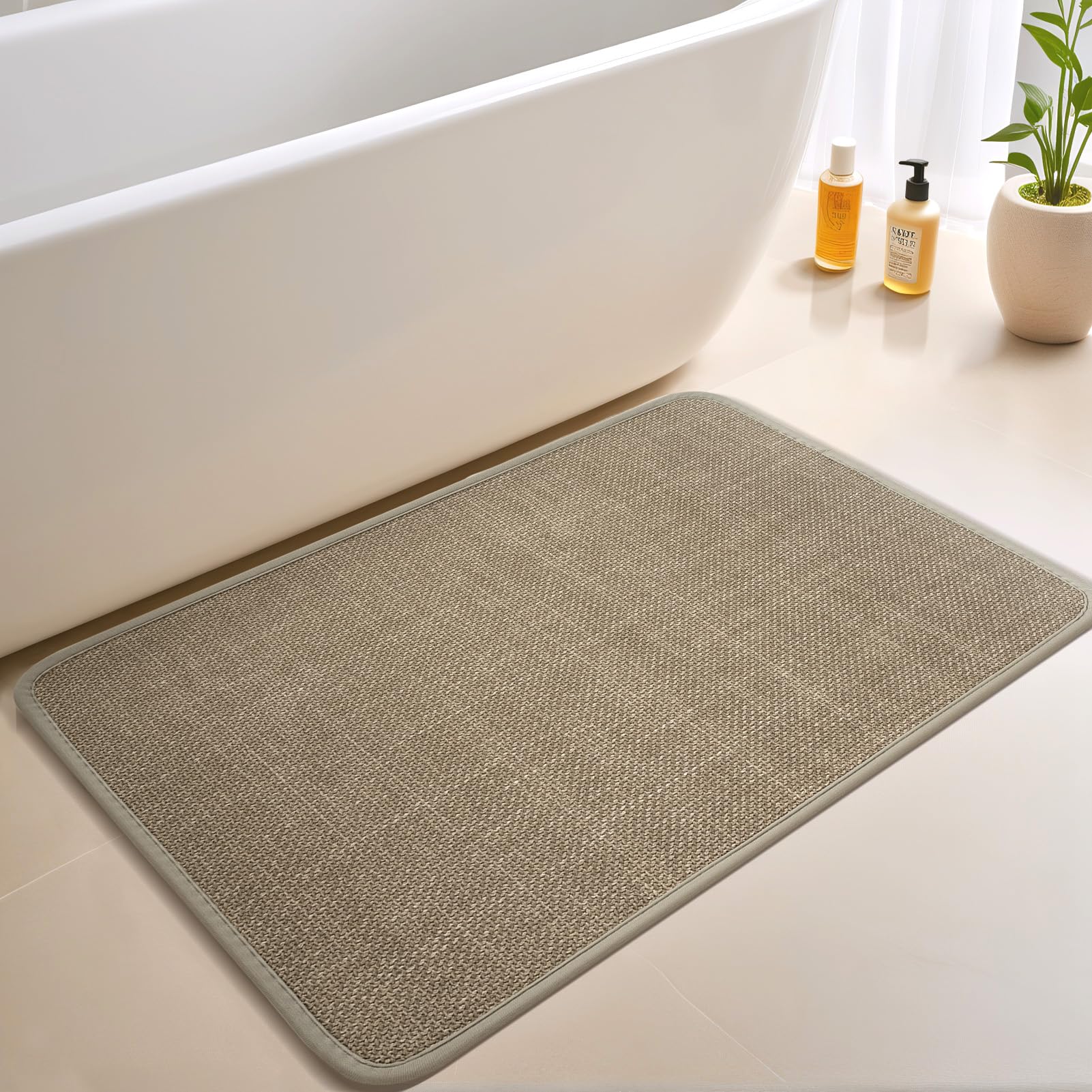 Bath Mats Rubber Backing Non Slip Bathroom Rugs Water Absorbent Bath Mat, Ultra Thin Low Pile Bath Rugs Fits Under Door, Machine Washable Home Decor Accessories(Beige, 40 x 60 cm) — image 1