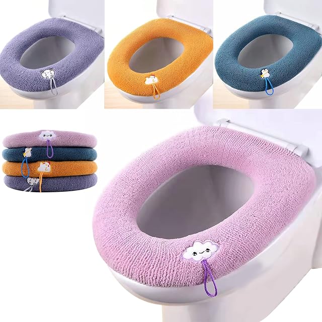 4Pcs Toilet Cover Toilet Seat,Toilet Seat Cushion,Pieces Toilet Seat Cover with Handle Thickened Toilet seat Cushion Cover is Universal,Soft Thicker Stretchable Washable Fits All Oval Toilet Seats