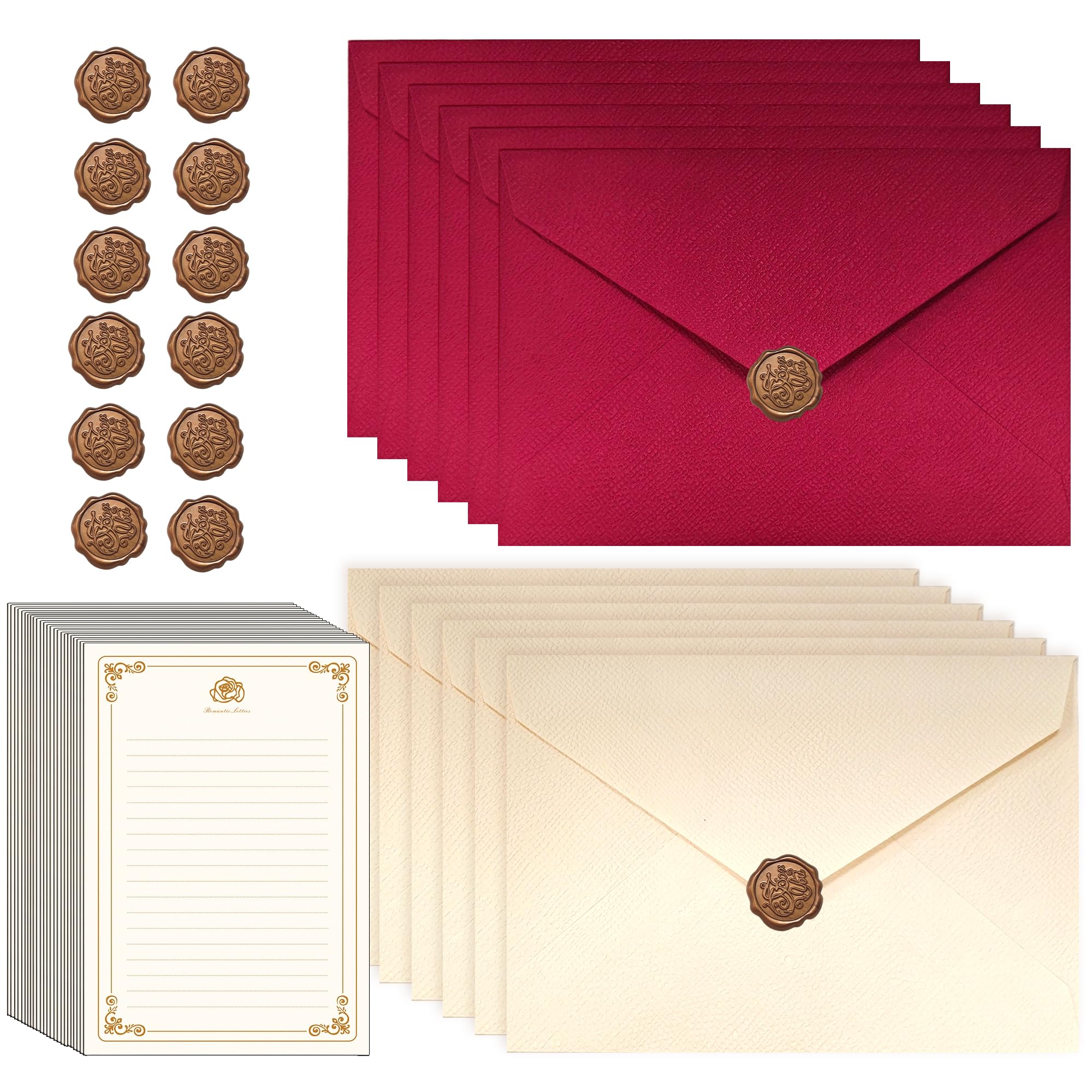 48PCS Vintage Writing Paper and Envelopes Set, 12 Letter Envelopes and 24 Sheets of Letter Paper with 12 Wax Seal Stickers, Great for Invitations Special Occasions and Personal Letters โ image 1