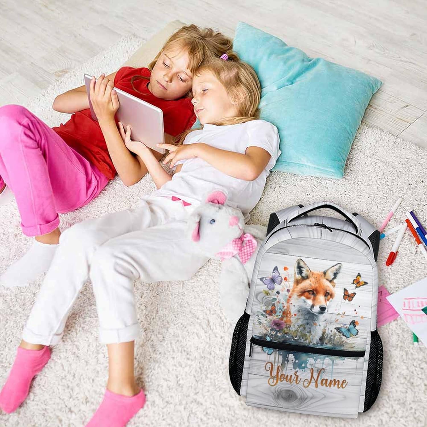 Custom Kids Backpack for Boys Girls, 17 Inches Animals Backpacks for Preschool Primary Travel, Large Capacity Cute Pattern Bookbag for Primary, Middle School, Back to School Schoolbag