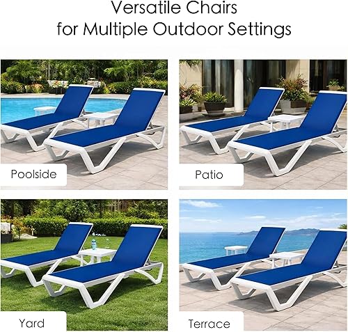 Miniatura 8 de Kozyard Tumbona para exteriores, tumbona ajustable para patio con marco de aluminio y patas de resina, tela de textileno para piscina, patio trasero