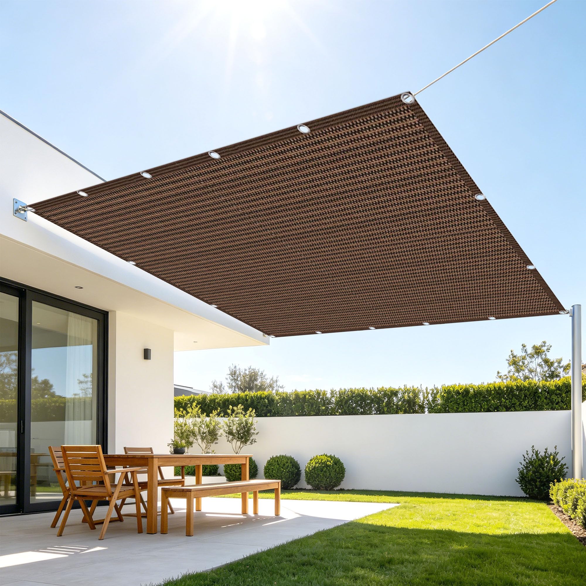 Filet protection solaire respirant voile ombrage marron avec oeillets