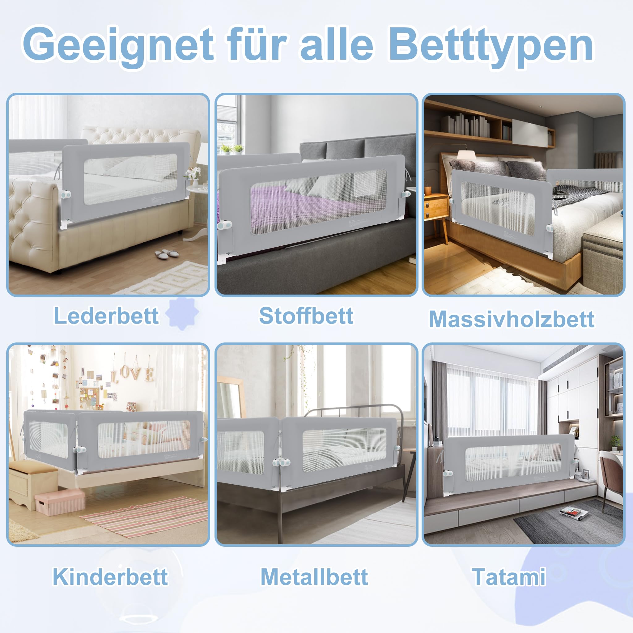 YRHome Griglia di protezione per letto da 150 cm, pieghevole, girevole a 180 gradi, per bambini, rete ariosa, regolabile in altezza, per lettino, letto dei genitori (grigio)