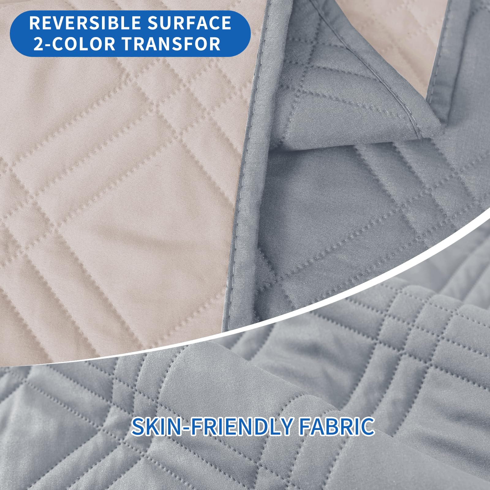 Ystyle Copridivano 3 Posti Con Braccioli, Reversibile Copri Divano Antigraffio Per Gatto Gatto, Copertura Divano Trapuntato Doppio Lato, Universale Sofa Cover, Grigio Chiaro + Beige