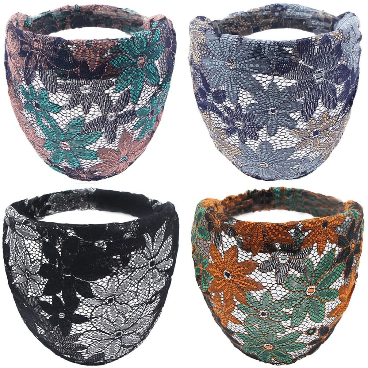 FZBNSRKO 4 Pack Lace Elastic Headbands, Flower Hollow Hairbands for Women Girls Teens(Random Color)