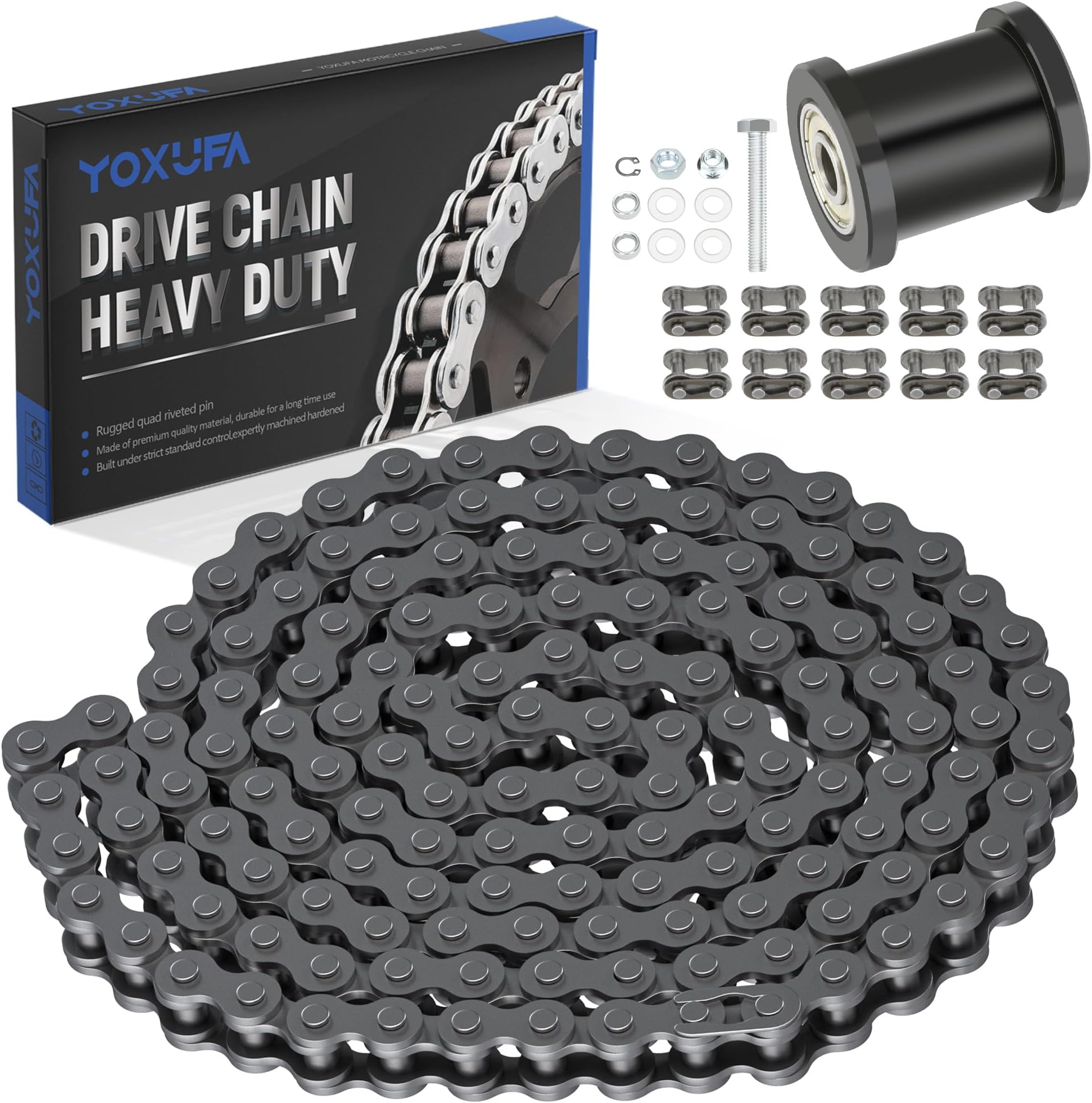 YOXUFA35 Chain for Mini Bike Coleman CT100U CC100X Baja Doodle Bug DB30 Motovox MBX10 MBX11 Mega Moto MM-B80 105cc Predator 79cc 97cc 100cc Engine Parts with Mini Bike Chain Tensioner (140 Links)