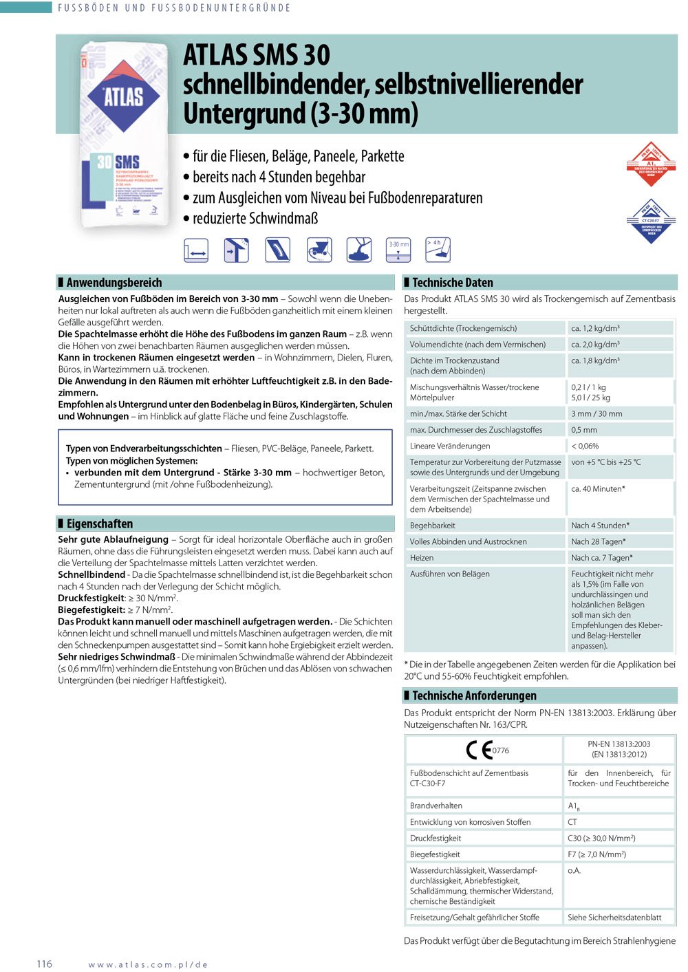 Schnellbindende, selbstnivellierende Ausgleichmasse (3-30 mm) 30 N/mm²