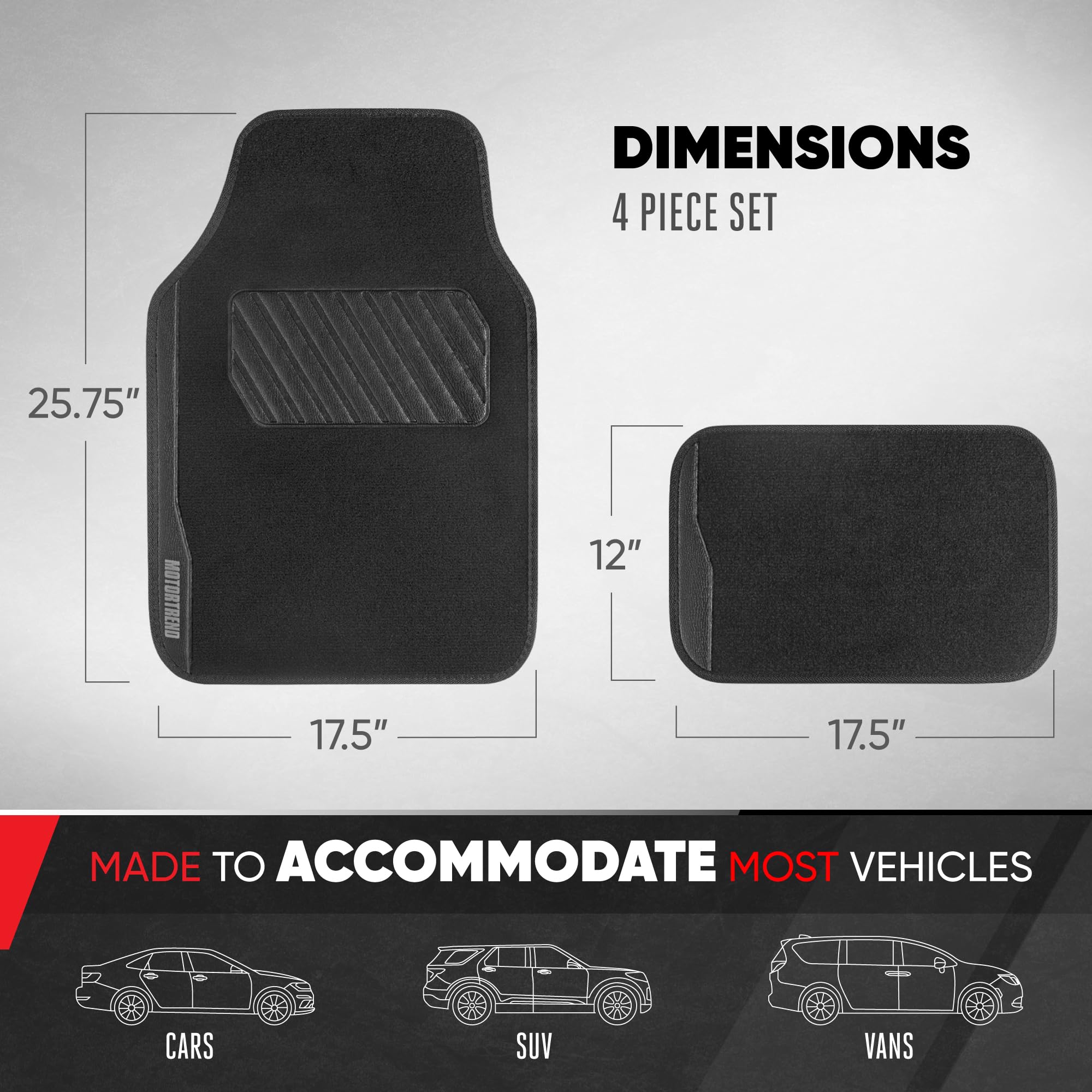 Motor Trend SpeedSeries Carpet Floor Mats Set - Universal Fit for Cars Trucks SUVs Vans Trim Racing Design — view 3