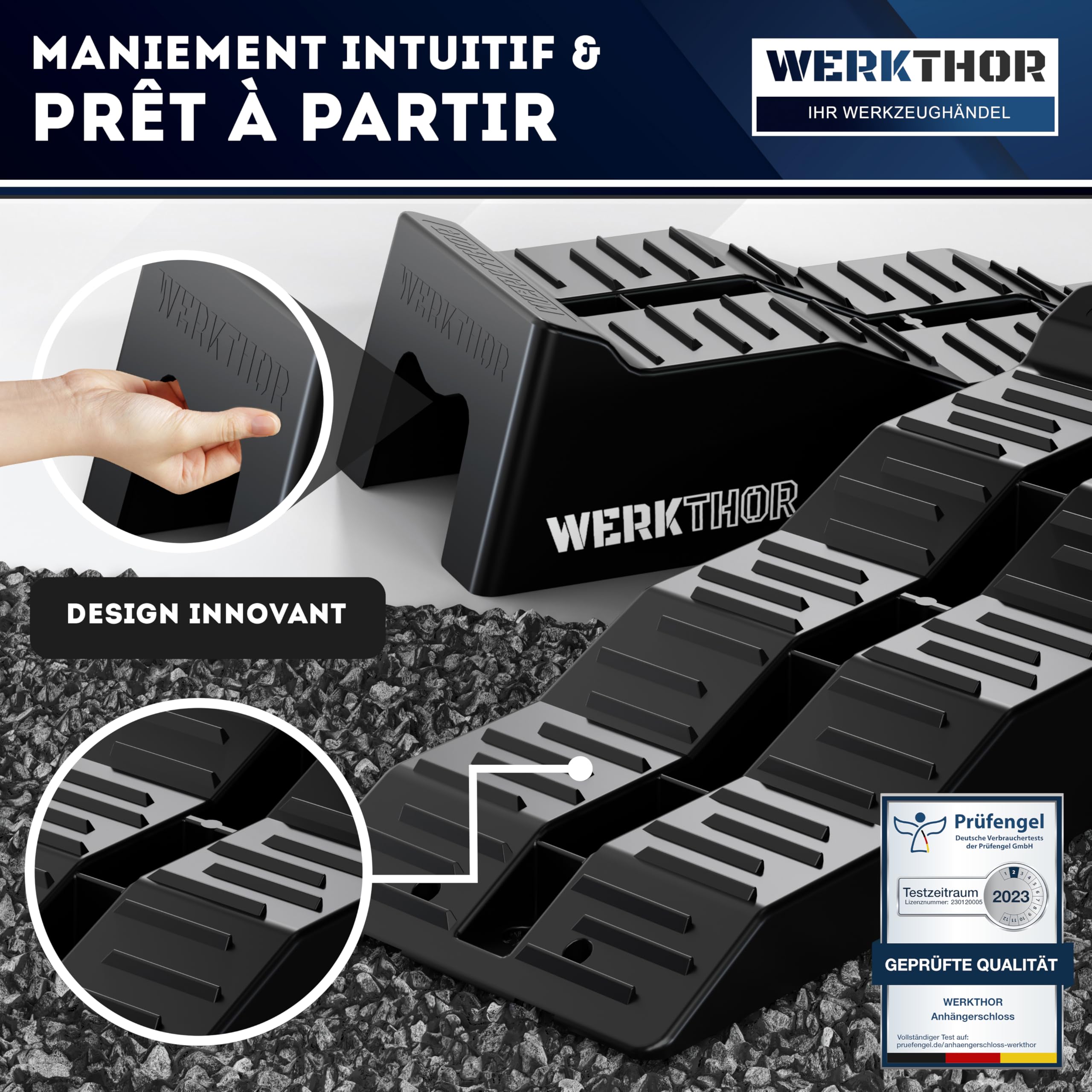 WERKTHOR Cales pour Camping-Car 3 Niveaux [Jeu de 2 – Noir] | Cale pour Camping Car et Camping-Car | Rampe Camping Car de Nivellement | Cale Roue Caravane Van Aménagé | Jusqu’à 5 Tonnes | Sac Inclus