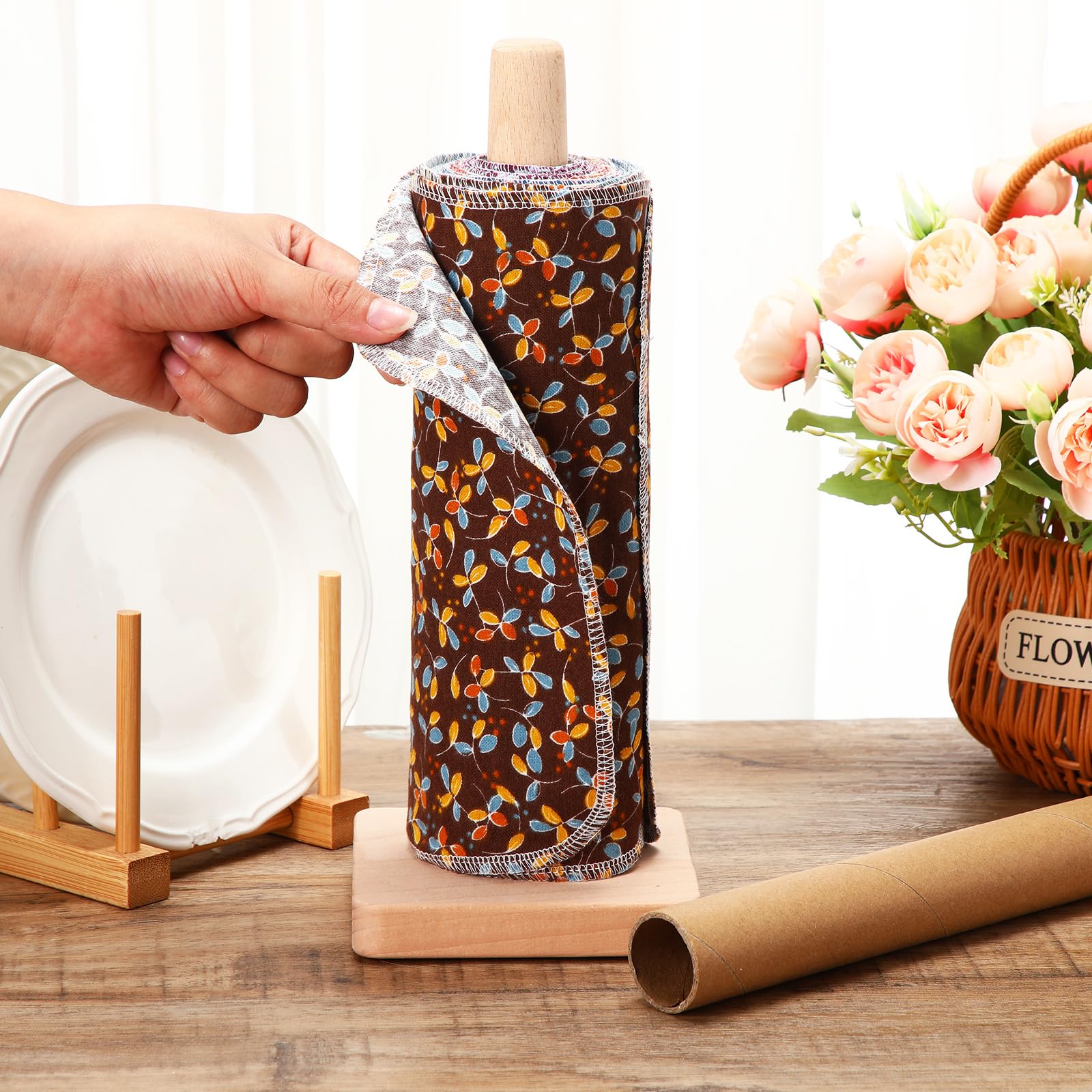 VitalCozy 25 toallas de papel reutilizables, toallas de algodón reutilizables, toallas de papel para inodoro, absorbentes, lavables, con rollo, paño de cocina para cocina, paños de cocina sin papel