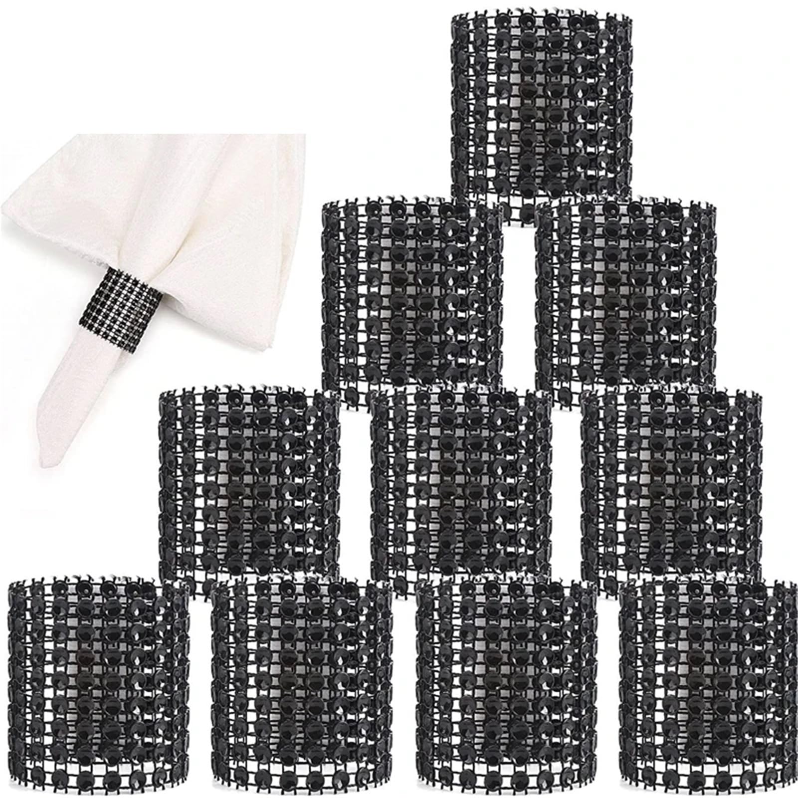 Lot de 200 ronds de serviette en strass pour décoration de mariage (noir)