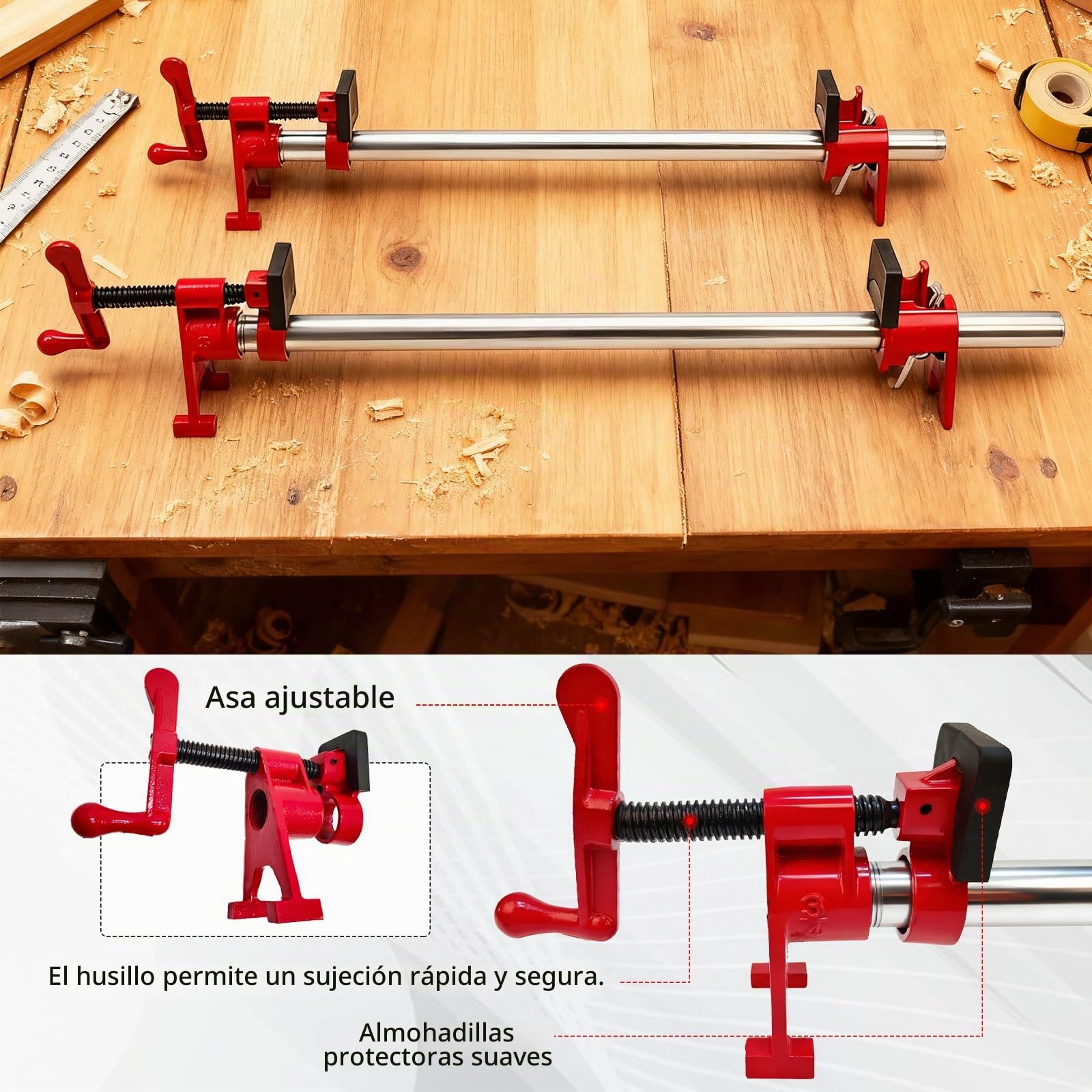 Juego De 6 Abrazaderas Para Tubos De 3/4", 4 Abrazaderas De Liberación Rápida Con 2 Tubos De Acero De 60 cm Juego De Abrazaderas Para Madera Abrazaderas Para Mangueras Para Carpintería