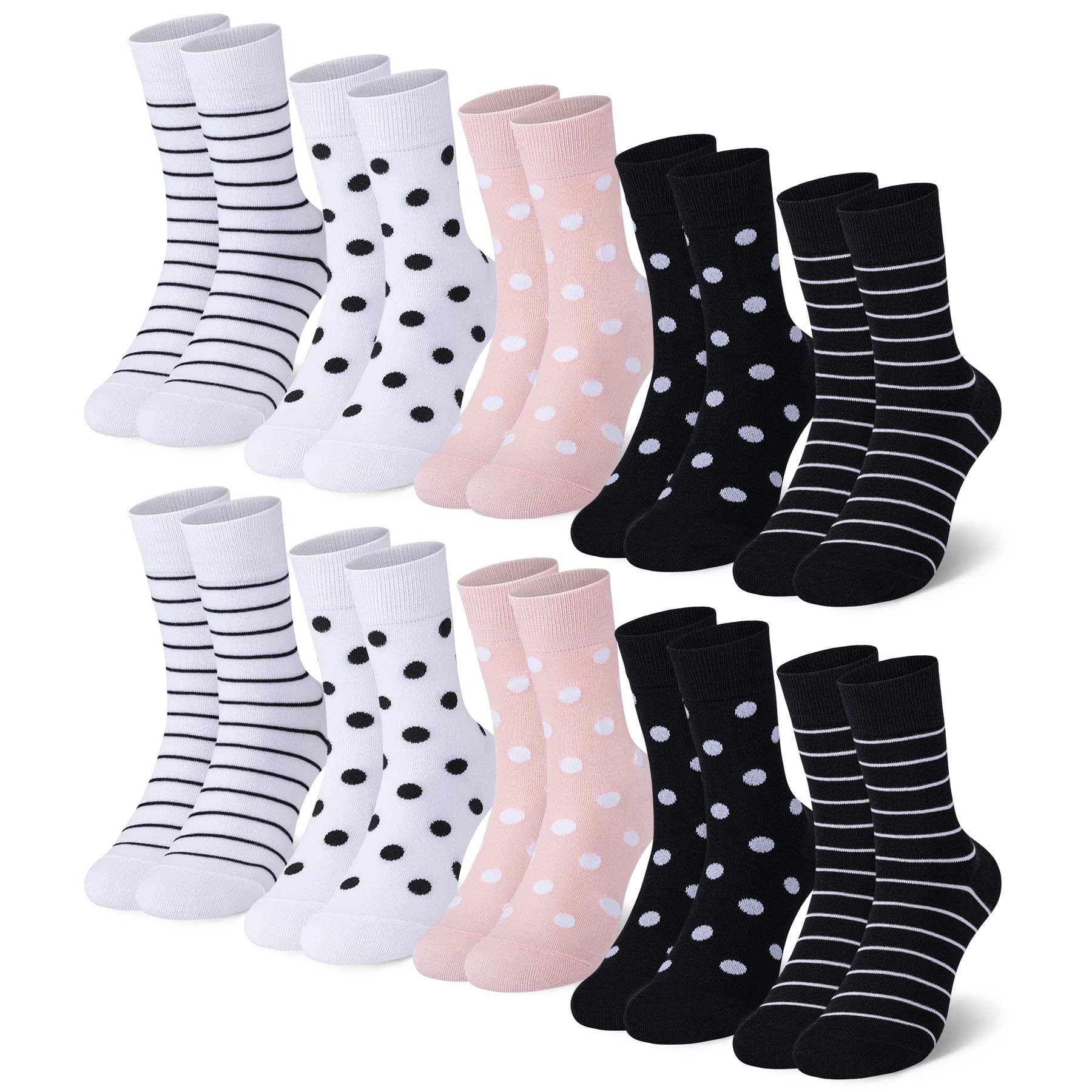 Falechay 10 Paar Socken Damen 39-42 35-38 Sportsocken für Damen Mehrfarbig Mit Streifen Punkte Damensocken Baumwollesocken