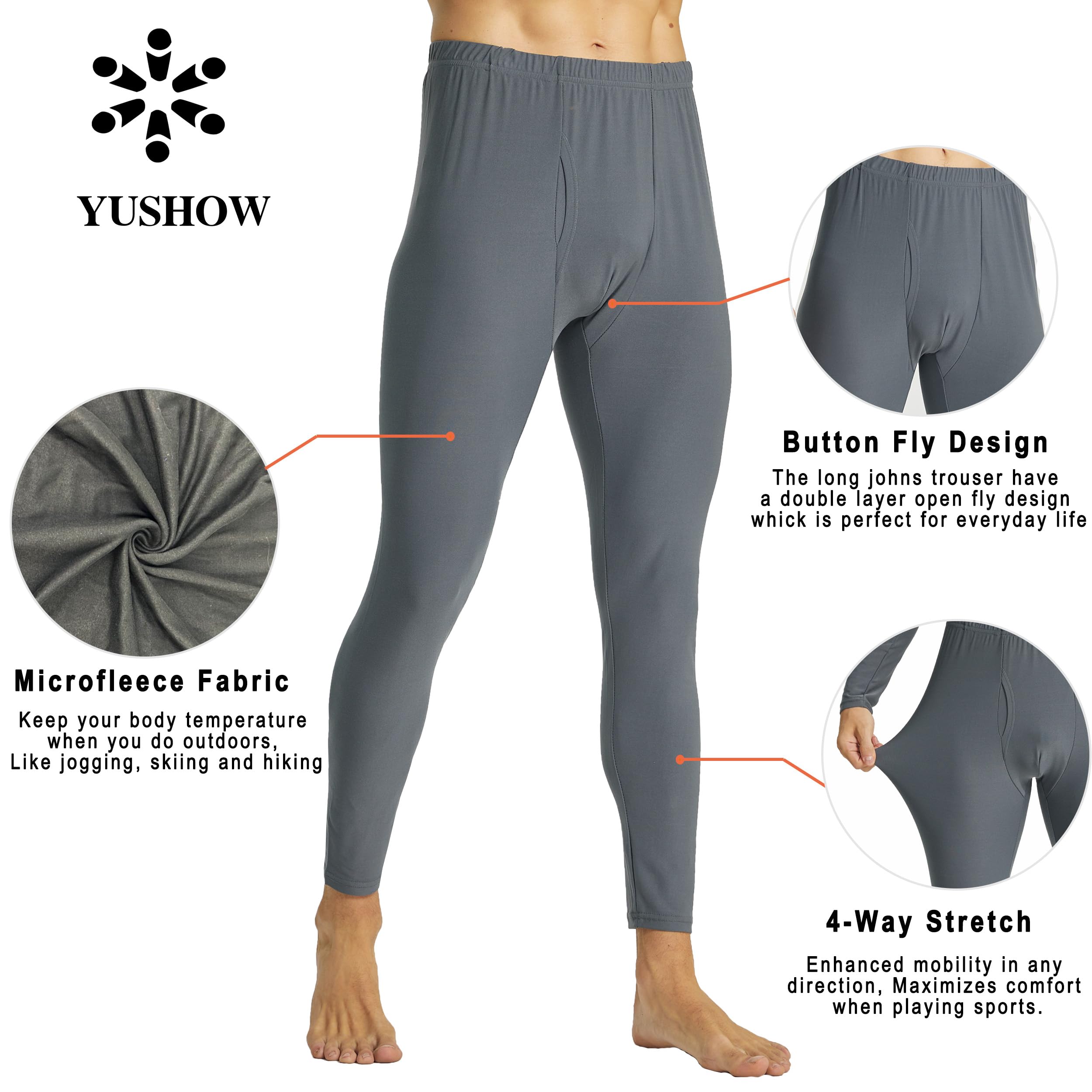 YUSHOW sous Vetement Thermique Homme Pantalons Doublés en Molleton Longs Caleçons Longs Legging Chaud Collant Homme Hiver Doux 2 Pack
