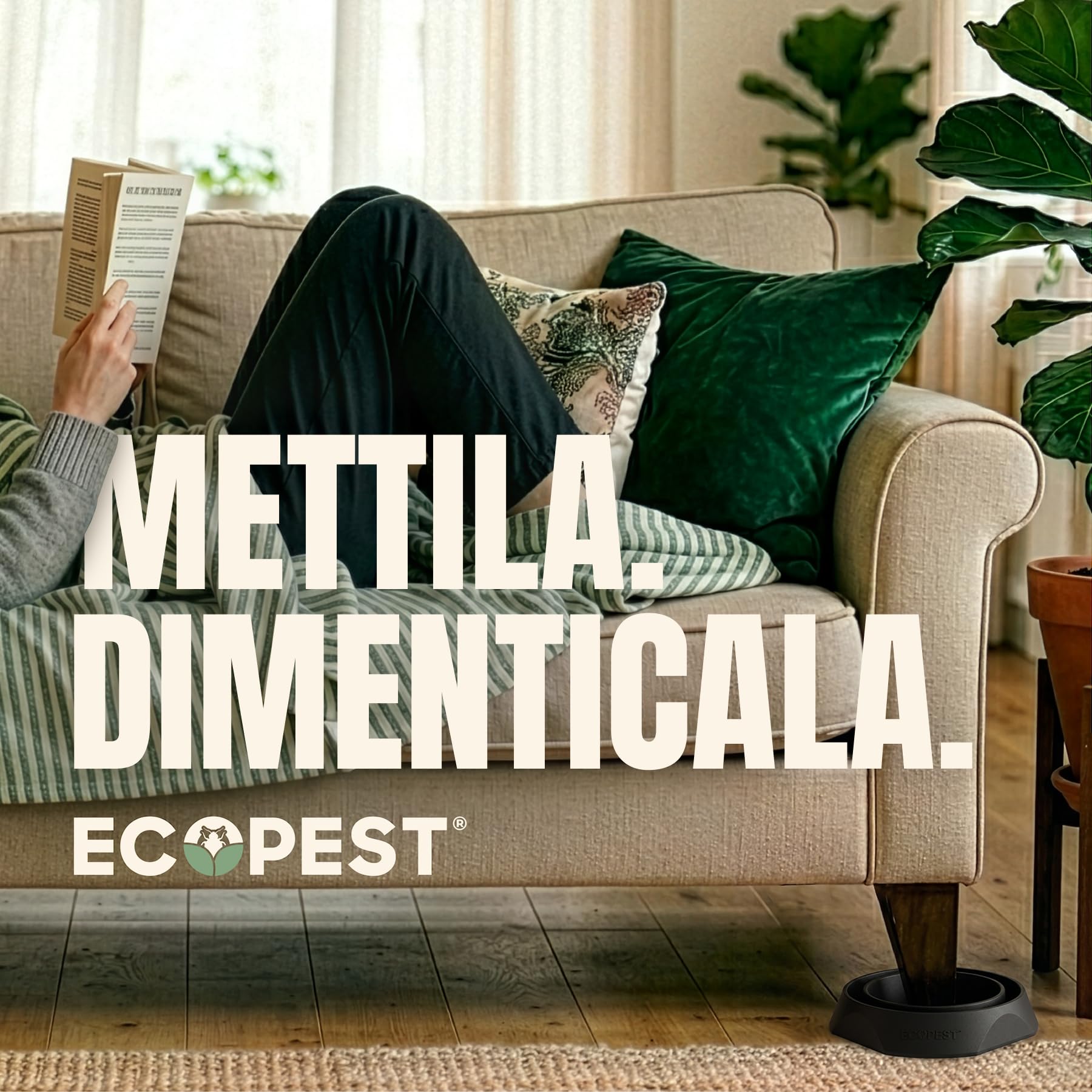 ECOPEST Trappole per Cimici dei Letti – Confezione da 8 | Trappole Intercettatori Bed Bug Blocker (PRO) (Nera) | Monitor, Rilevatore e Trappola per Le Gambe del Letto
