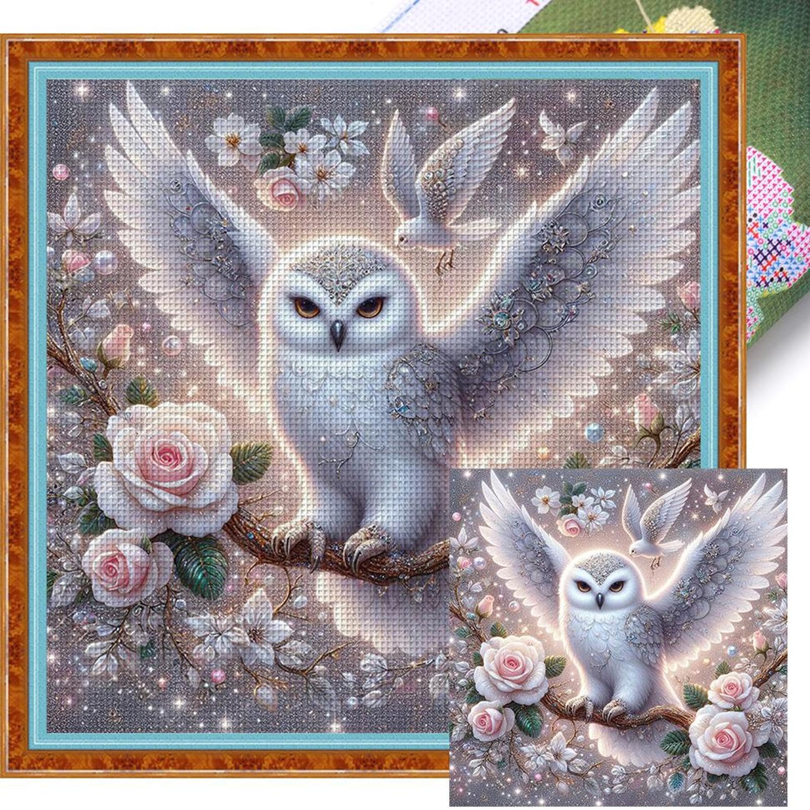 Stich-Set: gestempeltes Eulen-Blumentuch 40x40 cm, Baumwolle
