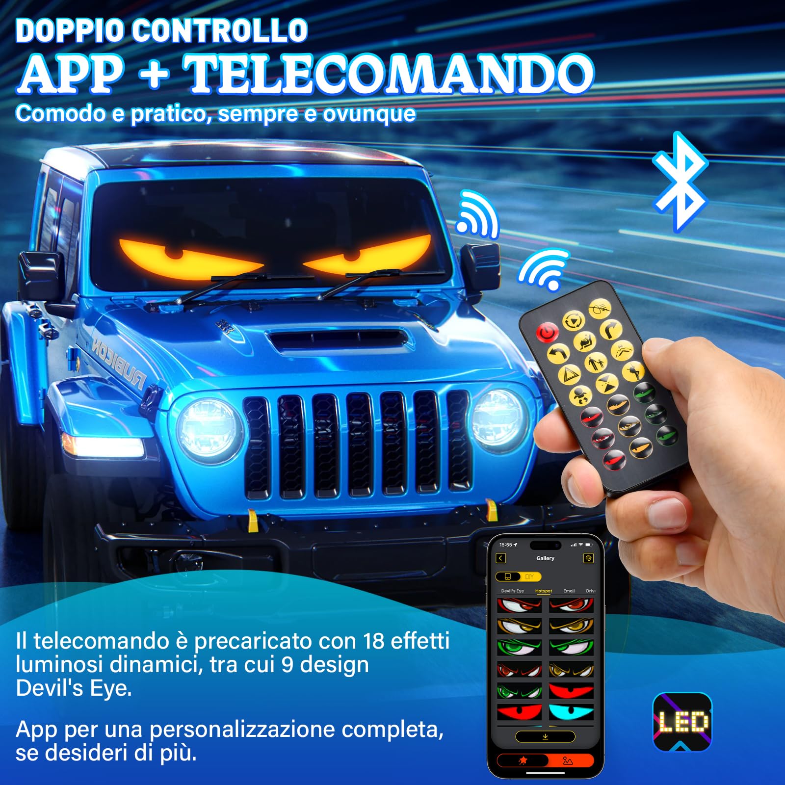 2 Pz Occhi LED per Camion, Luci Devil Eyes per Auto, Schermo LED Flessibile e Programmabile, Pannello Pubblicitario per Auto, Camion, Negozio, Design DIY Dinamico