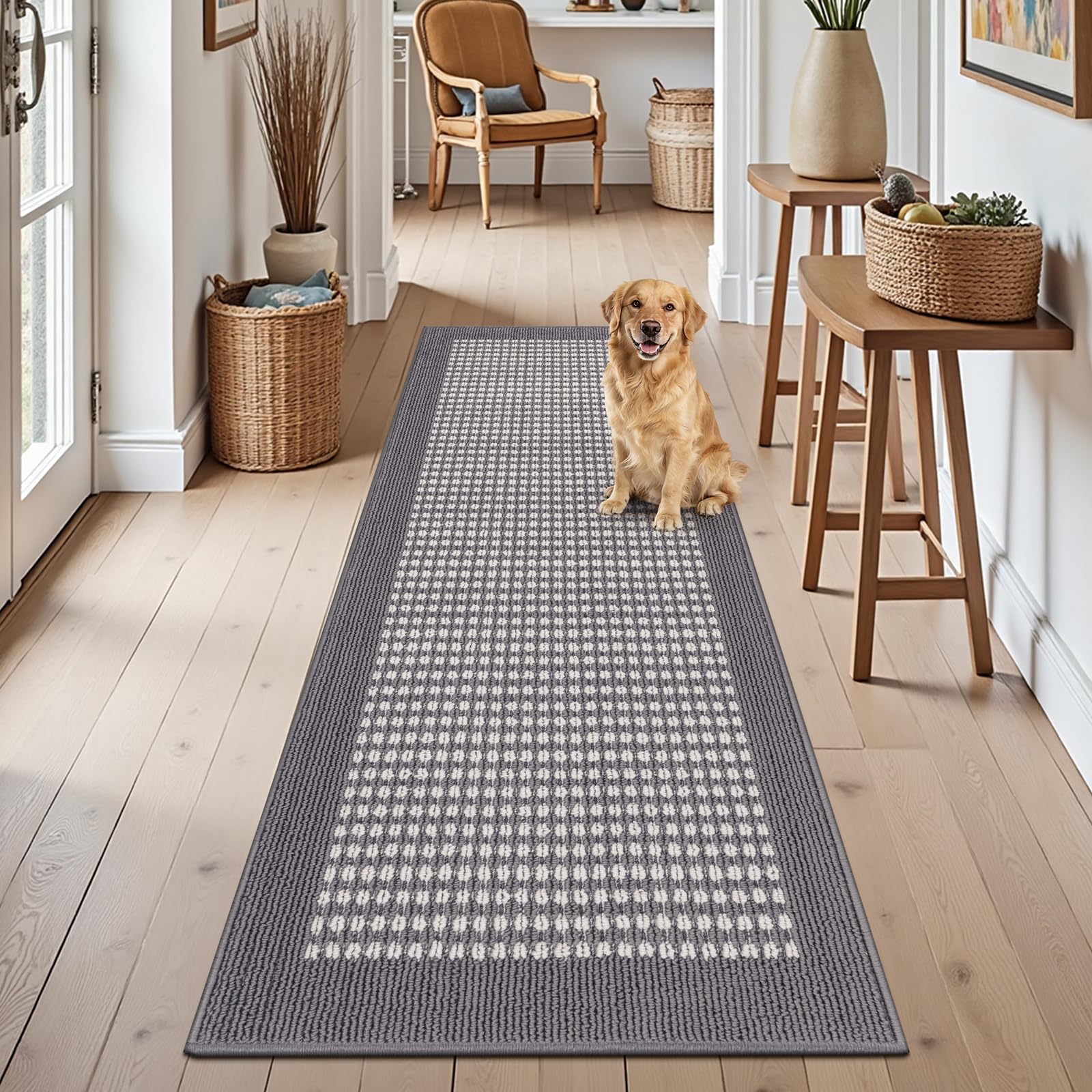 Ileading Laundry Room Runner Rug 2'x6' Non Slip Farmhouse Kitchen Floor Mats with Rubber Backing Machine Washable Grey Indoor Decor Carpet for Doormat Hallway Entryway Petmat Garage Balcony — image 1