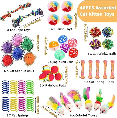 Miniatura 3 de 46 piezas de juguetes para gatos de interior, juguetes de gatito con juguete de primavera para gato, juguetes de menta para gatos con gato arrugado,