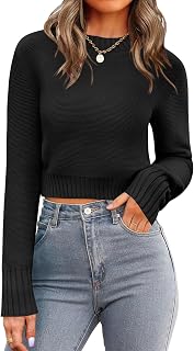 Zeagoo Women's 2026 Fall Crewneck Cropped Sweaters Long Sleeve Knit Tops | Basic Soft Cozy Ribbed Knitted Pullover,Trendy Winter Fashion Layer Cute Clothing,Going Out Business Casual Dressy Outfit