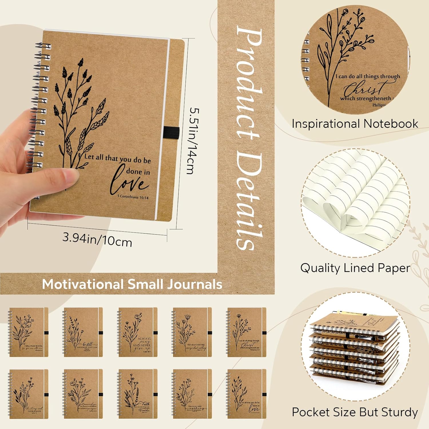 50 Sets Easter Christian Gifts Bulk Bible Verse Spiral Notebook and Bamboo Pen Religious Journal Thank You Gifts for Women Pastor Sunday School Teacher Church Members (Classic Style)