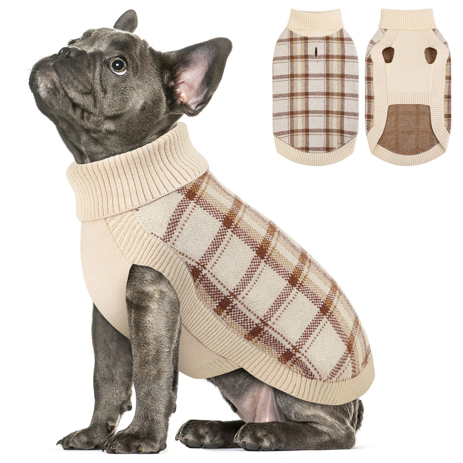 Queenmore Dog Jumper XL Turtleneck Sleeveless Whippet Jumper (Beige, XL)