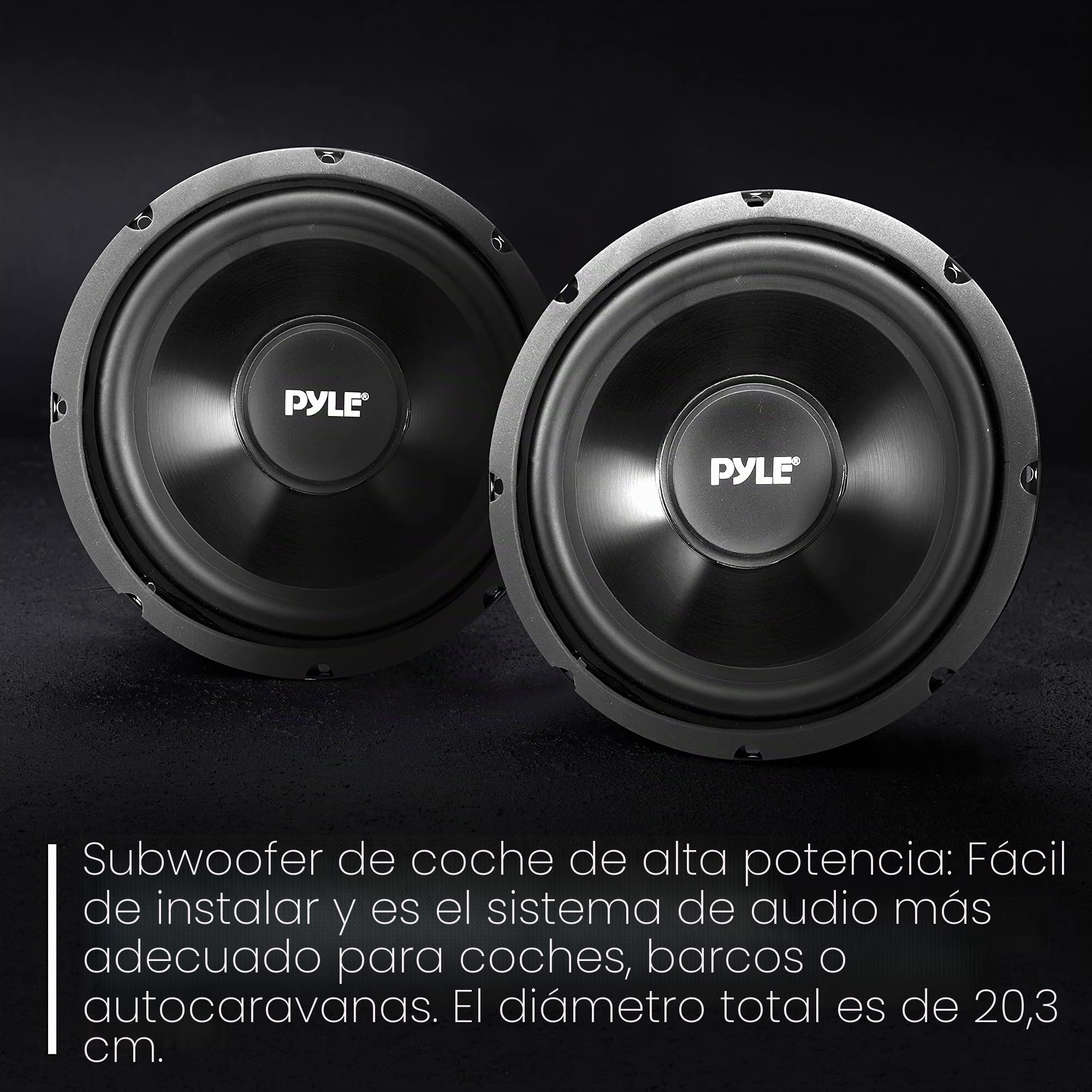 Pyle Subwoofer de Bobina de Voz única para Coche, 8 Pulgadas, 200 vatios a 4 ohmios, subwoofer Alimentado por Audio para automóvil, Cono de inyección con Borde de Goma, subwoofer de Coche de Alta