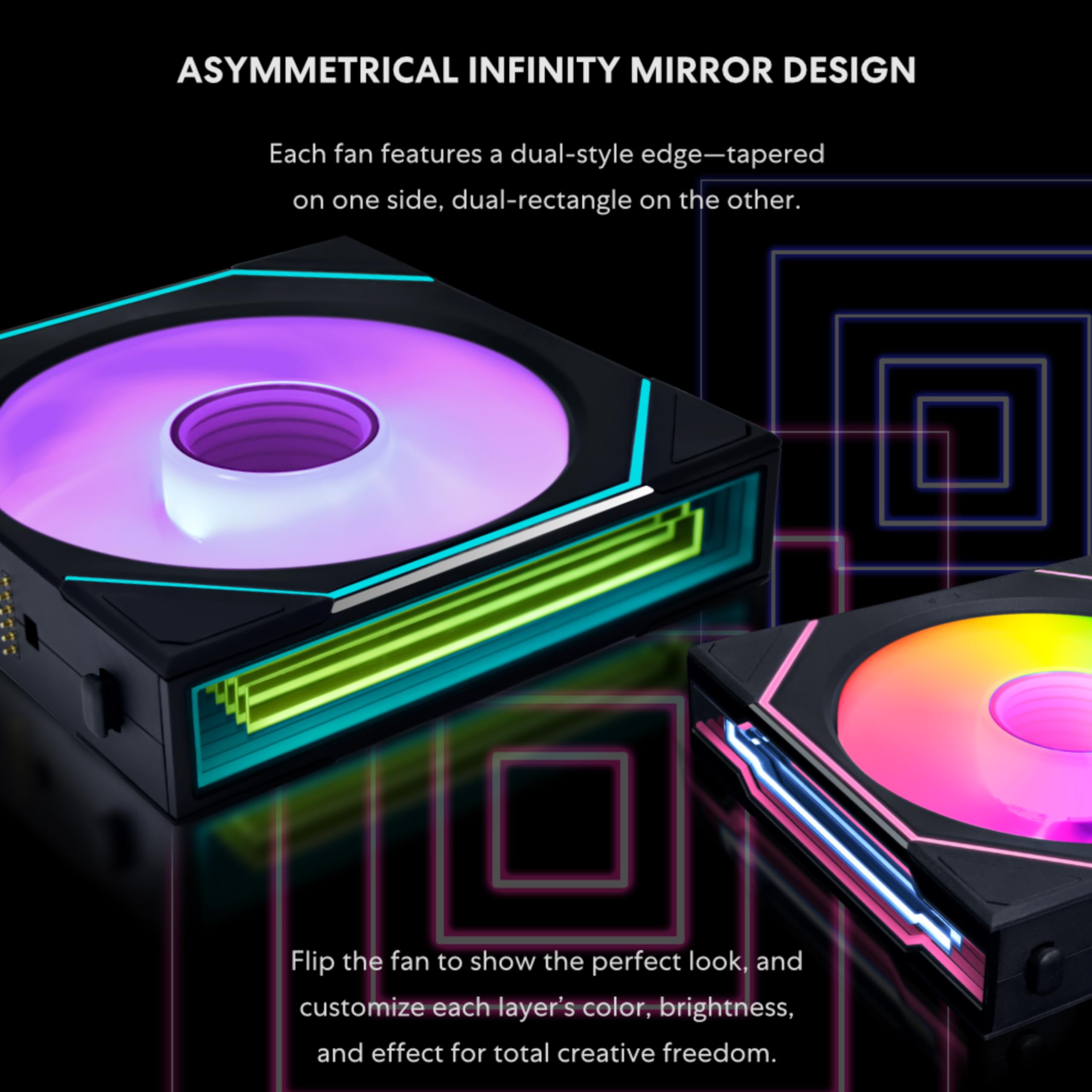 Lian Li UNI Fan SL-Infinity Wireless, confezione da 120, controllo del segnale wireless da 2,4 GHz, ventola ARGB, doppio specchio infinito, basso rumore, controller non incluso e richiesto, nero