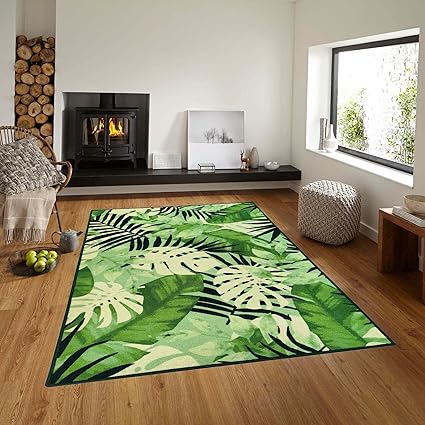 MatzandMore Nylon Anti Slip Floral Area Rug Carpet Floor Mat for Home Living Room Bedroom (Green, 100 cm x 150 cm/ 3.3 FT x 5 FT)