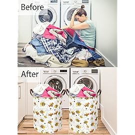 ESSME Kids Laundry Hamper,Collapsible Canvas Waterproof Bee Storage Bin for Kids, Nursery Hamper,Gift Baskets,Home Organizer(Bee)