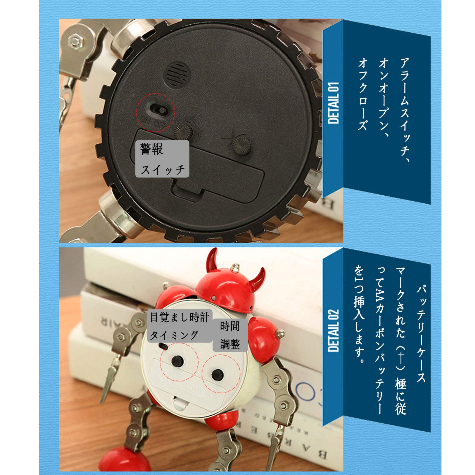 Amazon.co.jp: 1個 ロボット アラームクロック 目覚まし時計 スヌーズ