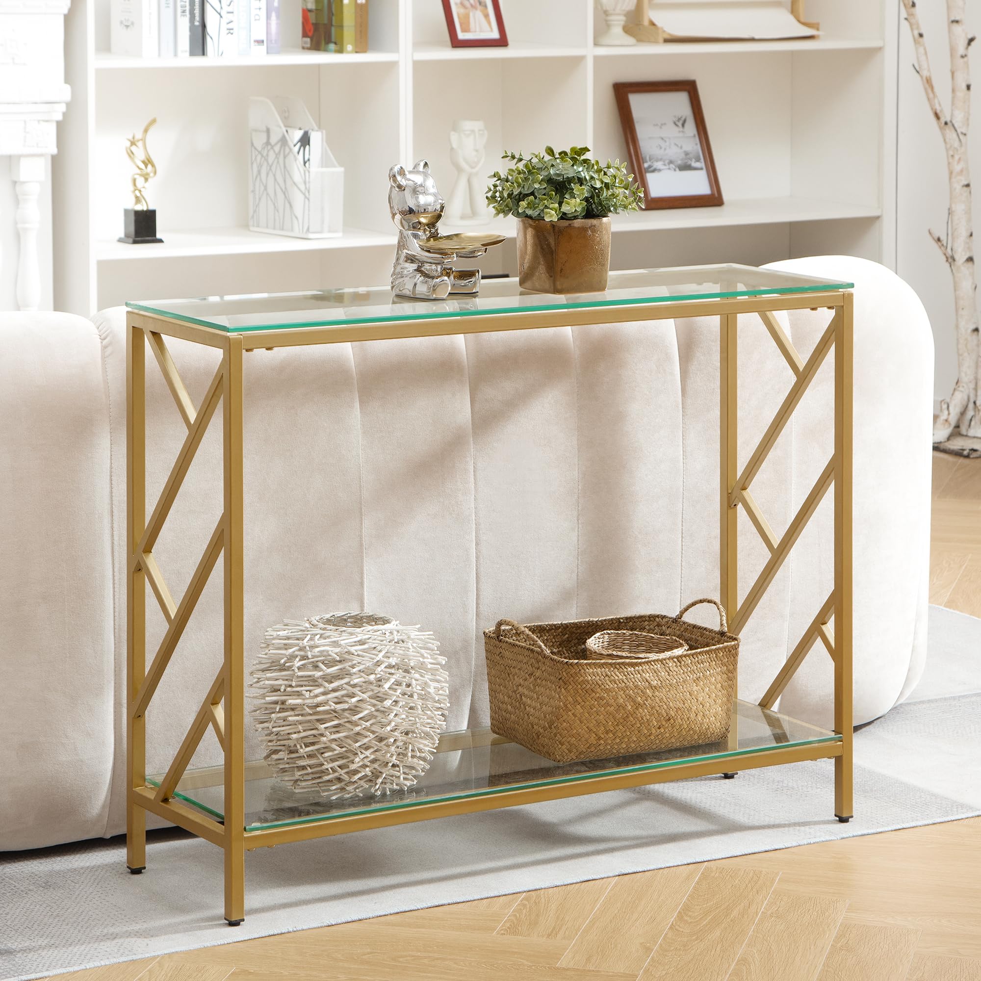 Amazon｜SICOTAS ゴールドコンソールテーブル 強化ガラス付き 玄関