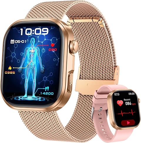Orologio Smartwatch Donna con ECG+HRV: 1.88" Smart Watch con Bluetooth Chiamate Cardiofrequenzimetro Pressione Sonno Smartband 130+ Modalità Sportive Torcia Impermeabile IP67 Orologi per IOS e Android