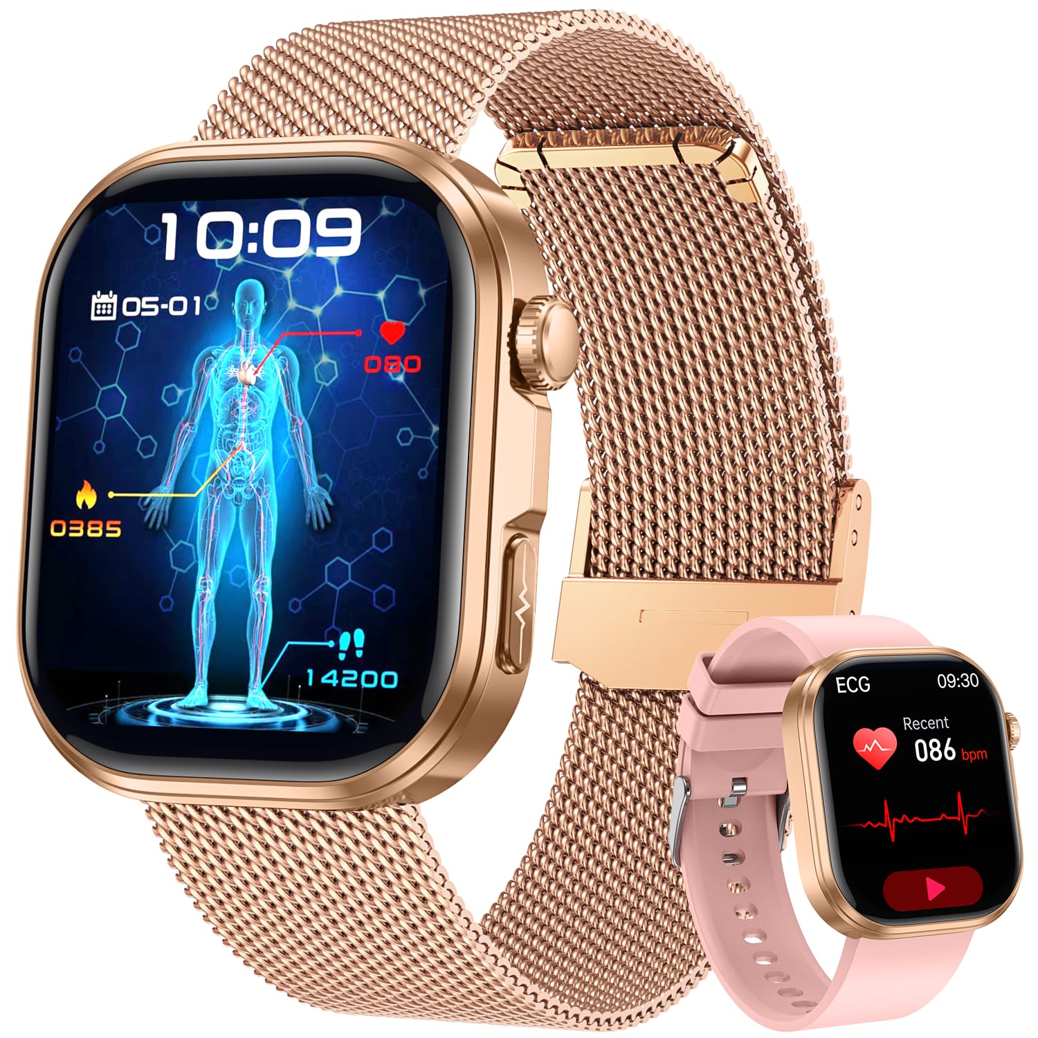 ECG Sports Smart Watch for Women: 1.88'' Screen Smartwatch Calls Bluetooth 5.3, Heart Monitoring 24h SpO₂ Sleep Blood Pressure BMI Female Functions Compatible with Android and iOS