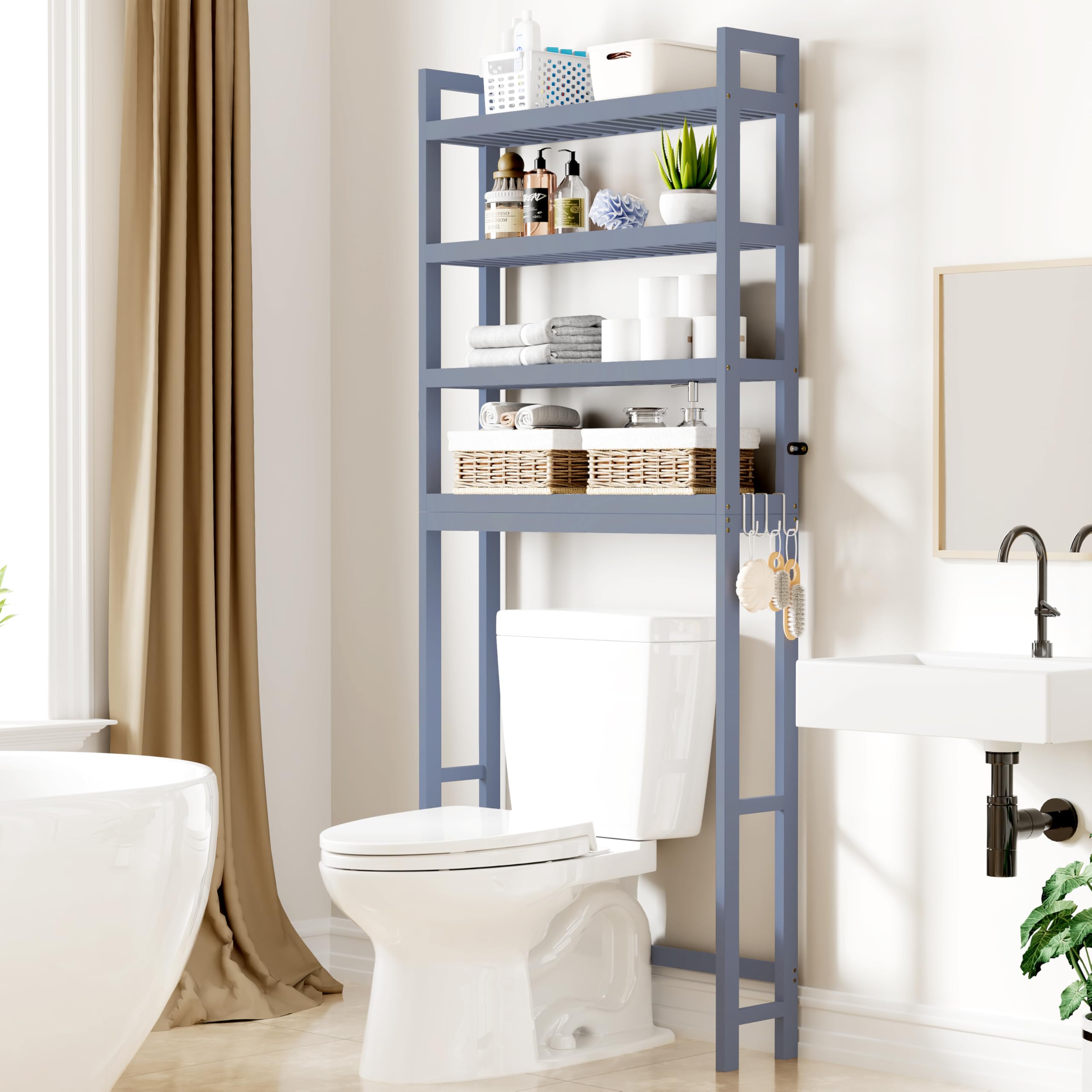 Smiry Bamboo Over The Toilet Storage Cabinet, 4 Tier, Grey