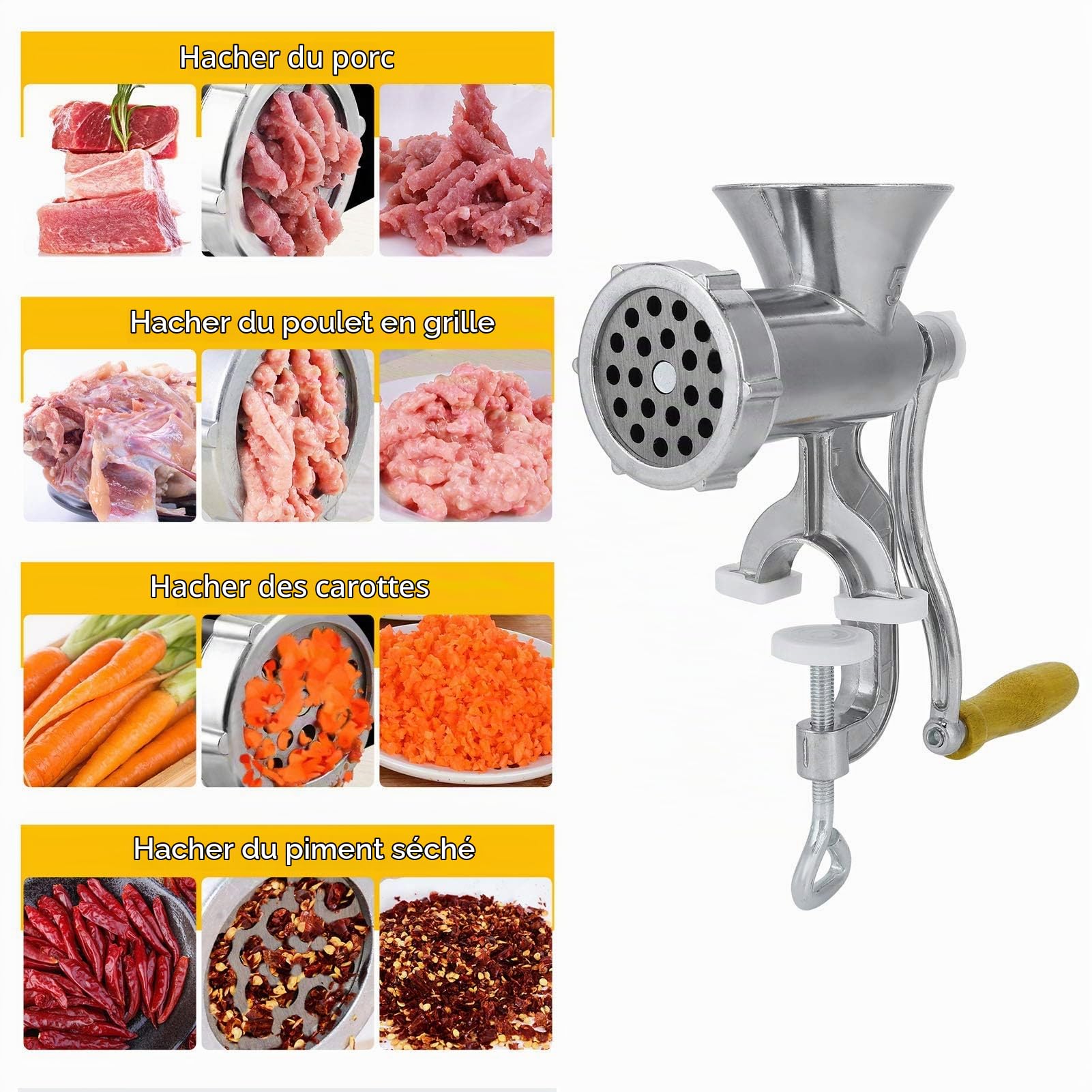 Hachoir à viande manuel en alliage d'aluminium robuste et durable hachoir à garnissage saucisse avec tube de farce poussoir hachoir à aliments pour viande saucisse et épices cuisine maison