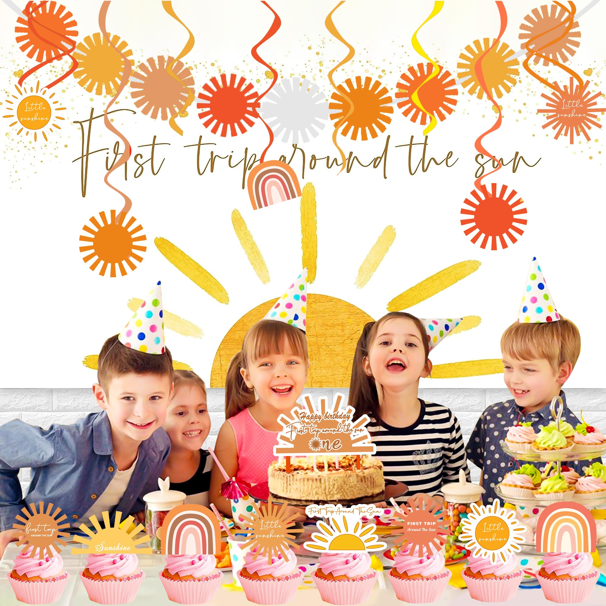 25-Piece Boho Sun & Rainbow Birthday Cake Topper Set - Cupcake Toppers And Cake Decor For 1st Birthday