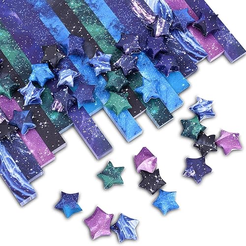 PAPERKIDDO 800 Sheets Origami Stars Paper 8 Different Designs of Beautiful Outer Space Sky for Paper Arts Crafts Kids Luminous Starry Sky Grown-ups School Teachers Folding - Sky