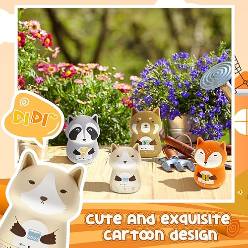 Vista 6 de Amylove 4 piezas lindo temporizador de cocina animal mecánico manual zorro mapache oso lobo 60 minutos alarma fuerte huevo cuerda temporizador