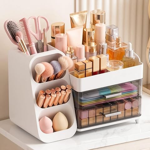Large Capacity Makeup Organizer Countertop with Makeup Br...