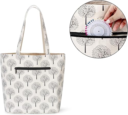 Miniatura 4 de YARWO Bolsa de punto con pequeña bolsa con cremallera, bolsa de hilo para agujas de tejer, madejas de hilo y suministros de tejido para llevar,