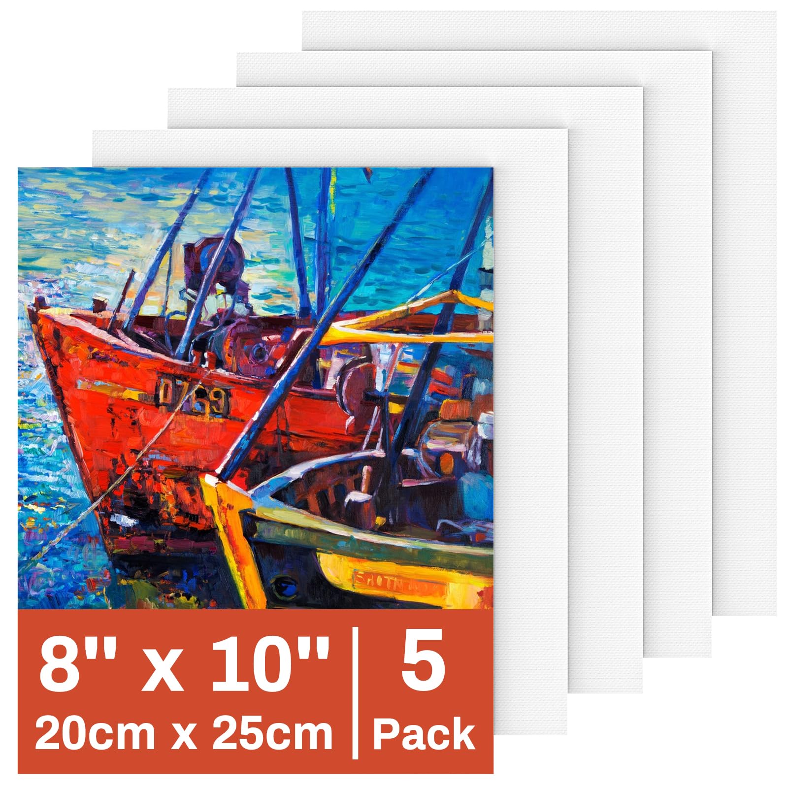 Canvas for Painting 20 X 25cm, 5 Packs Cotton Acid-Free Blank Canvas Board for Acrylic Paint, Oil Paint & Wet Water Art Media, Hobby Painters and Beginners
