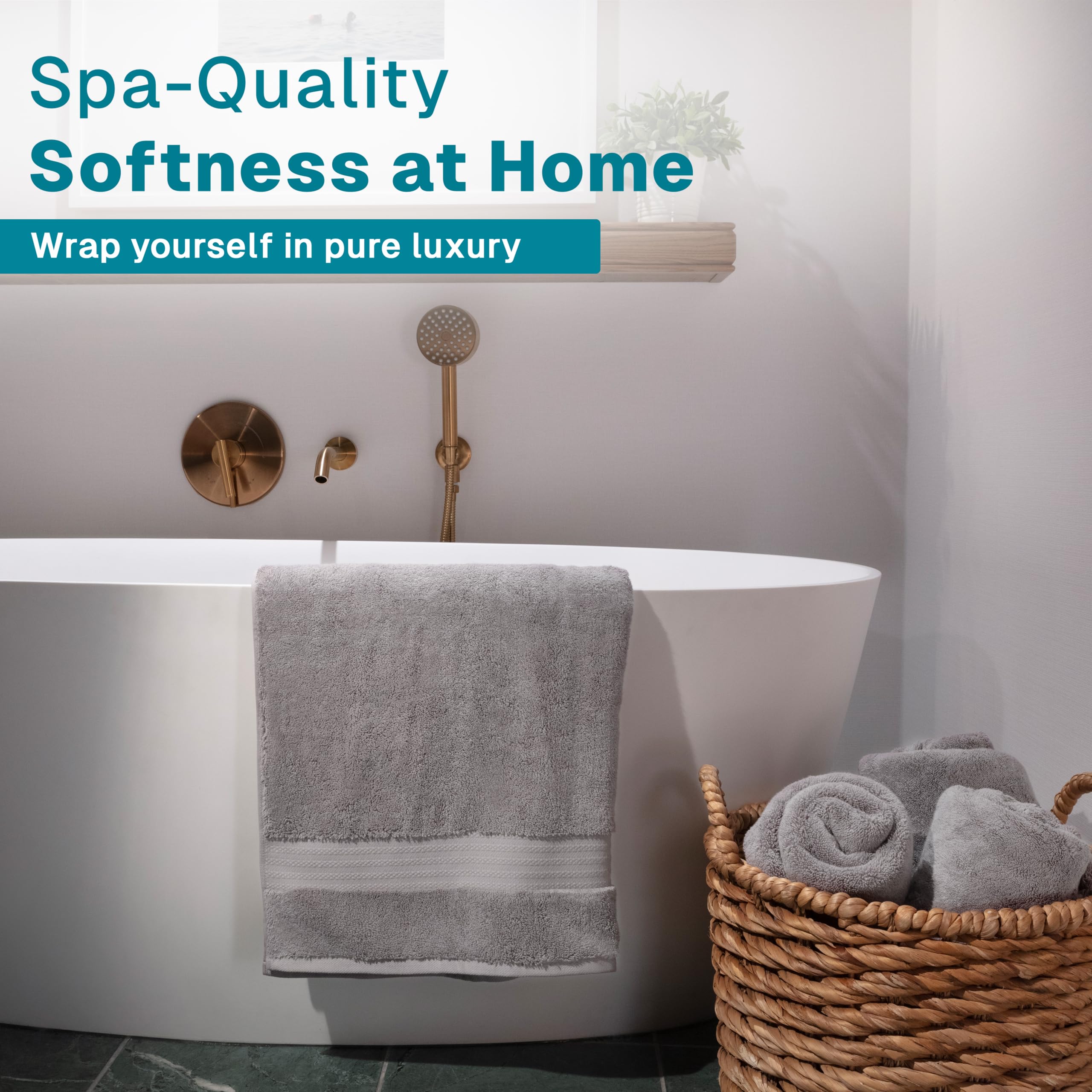 Lot de 6 Serviettes de Bain 100% Coton Bio – Certifiées GOTS – Serviettes de qualité hôtelière – 700 g/m² – 2 Serviettes de Bain de 76,2 x 142,2 cm – 2 essuie-Mains de 40,6 x 76,2 cm – 2